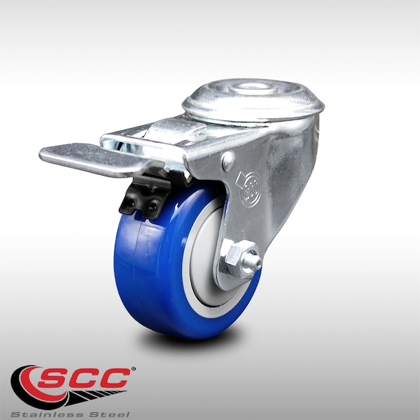 3.5 Inch SS Blue Polyurethane Swivel Bolt Hole Caster with Total Lock Brake SCC
